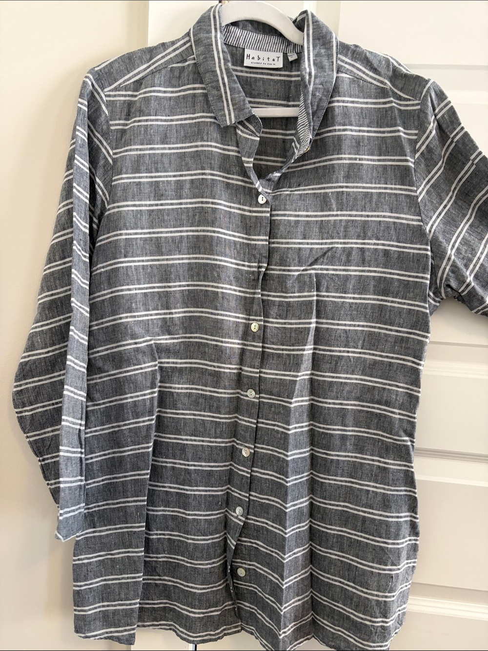Habitat Gray and White Striped Casual Button-Down Shirt